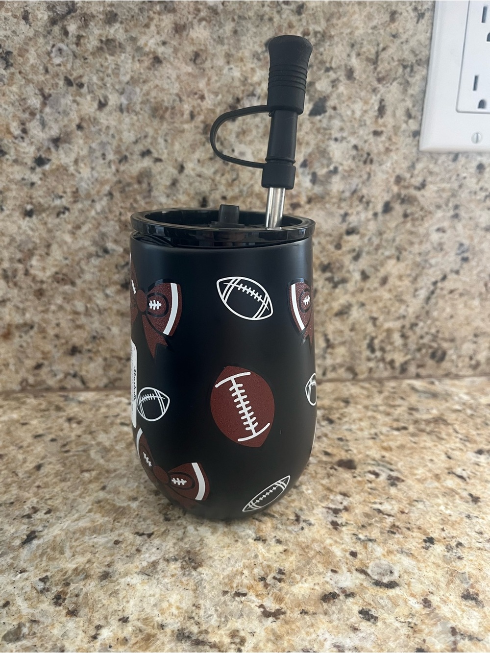 Wellness 14oz Stainless Steel Tumbler — Matte Black with Football Accent
